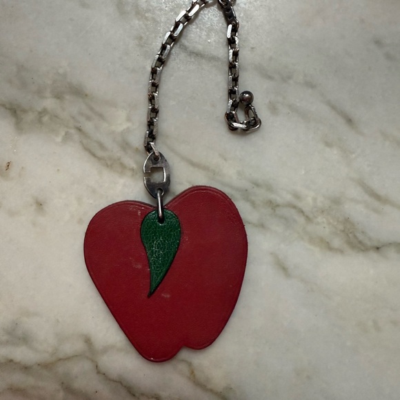 Hermes Red Apple Keychain with Green Leaf